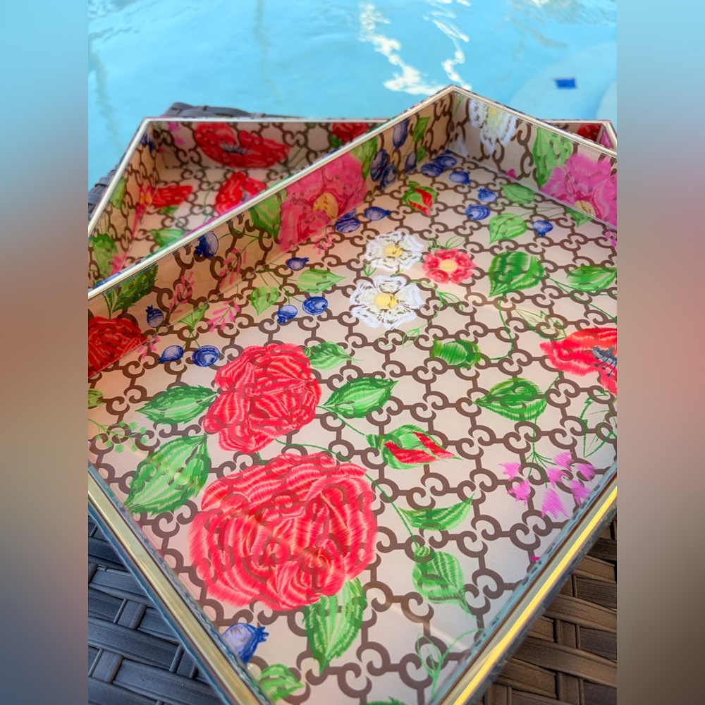 Medium-Fashion Floral Patterned Decorative Tray 9” x 13” ✨